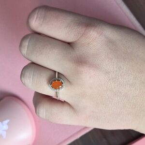 925 Silver orange opal ring size 8
